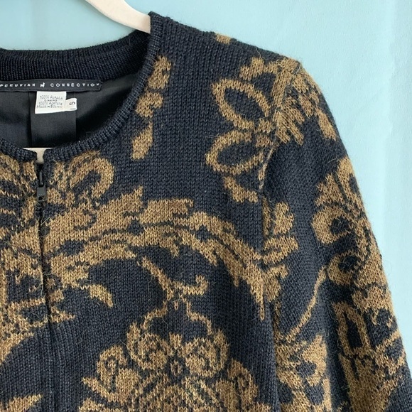 Peruvian Connection Alpaca Floral Zip-Up Lined Cardigan Jacket Sz S - Picture 3 of 10